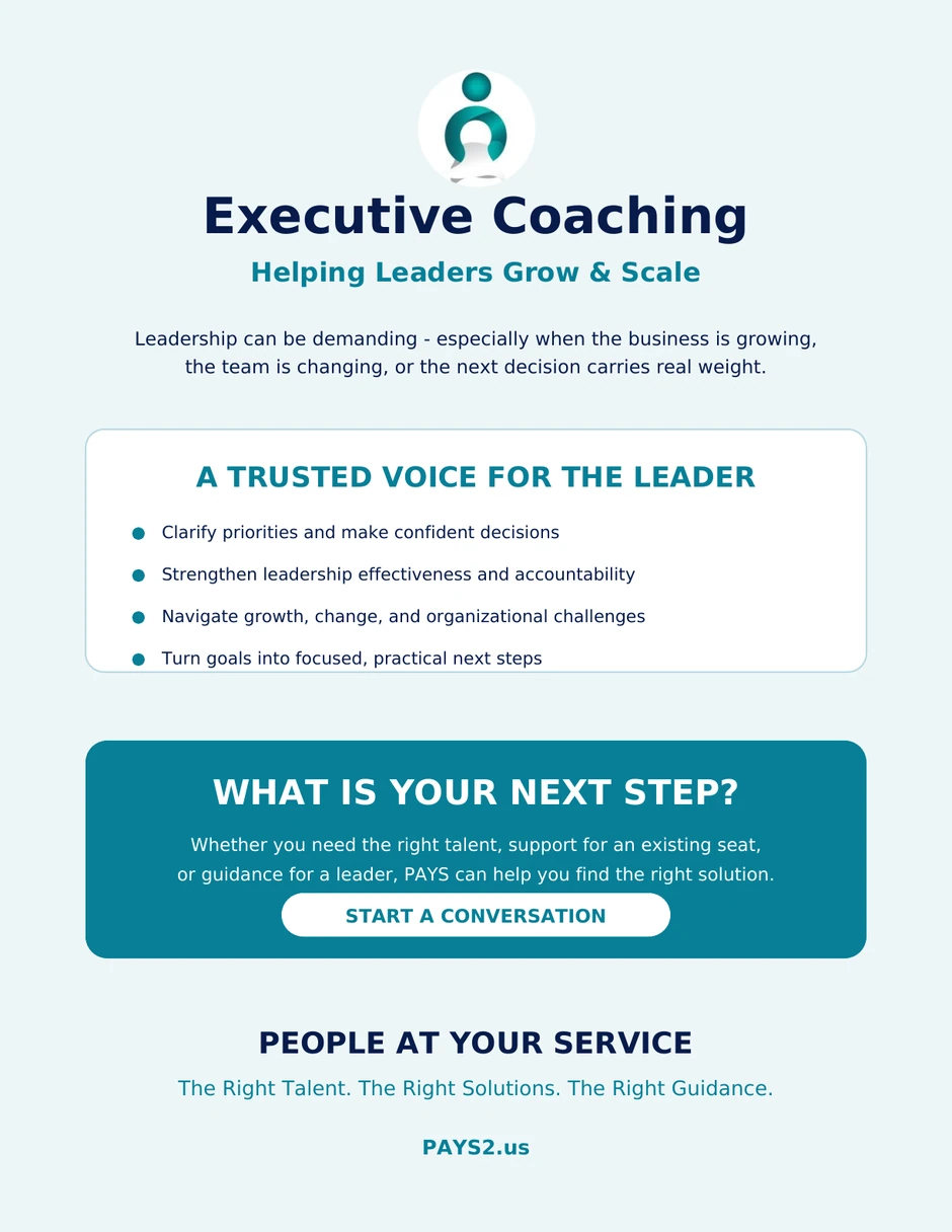 PAYS executive coaching and next steps.